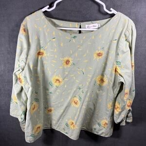 alice mae women linen blend top XXL coastal beachy sage sunflower oversized boxy